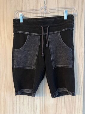 Free People Black Washed Pocket Drawstring Shorts Small